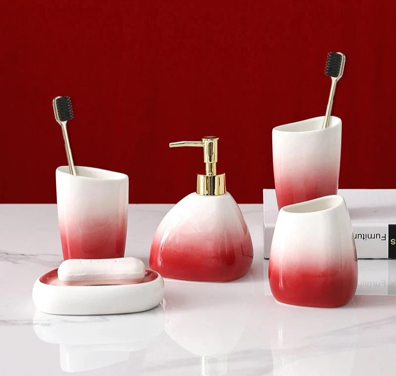 Kit Accessoires Salle de Bain Rouge et Blanc Elégant