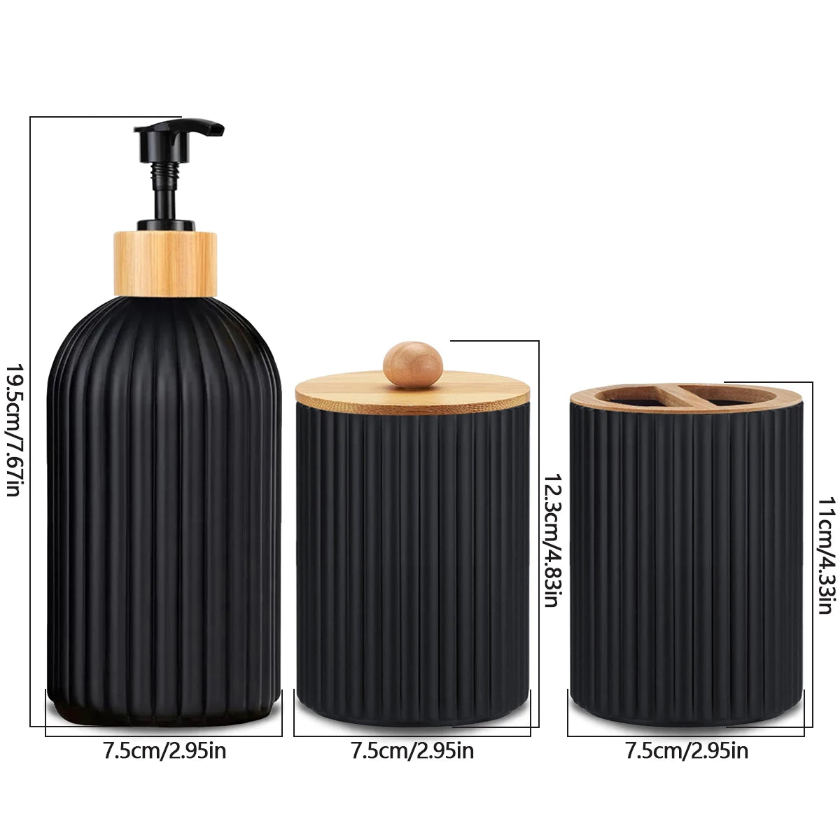 Kit Accessoires Salle De Bain Noir Épuré Avec Détails En Bambou