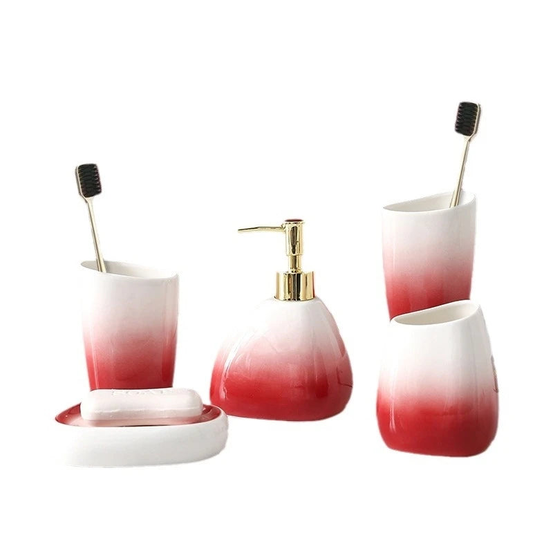 Kit Accessoires Salle de Bain Rouge et Blanc Elégant
