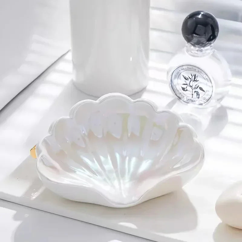 Porte-Savon En Forme De Coquillage Rose En Céramique Avec Écoulement