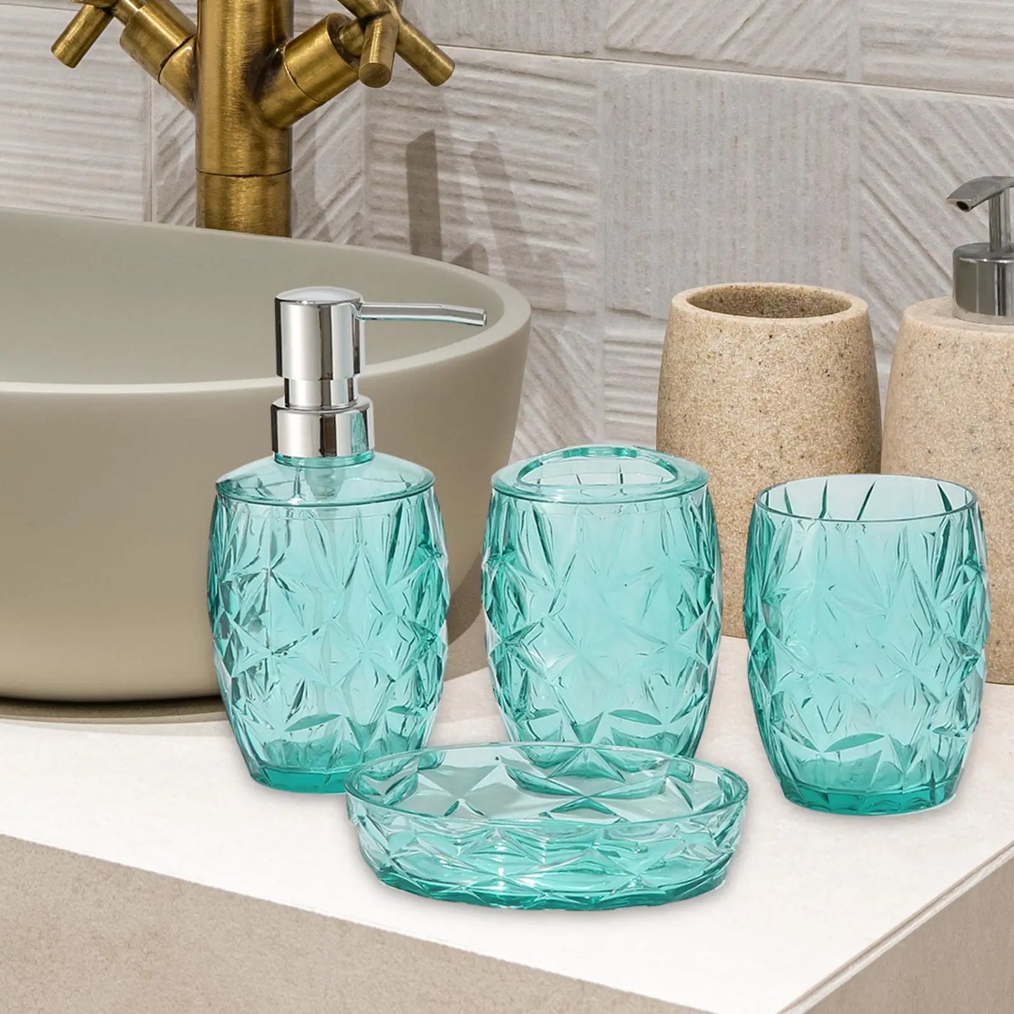 Kit Accessoires Salle de Bain Transparent Vert