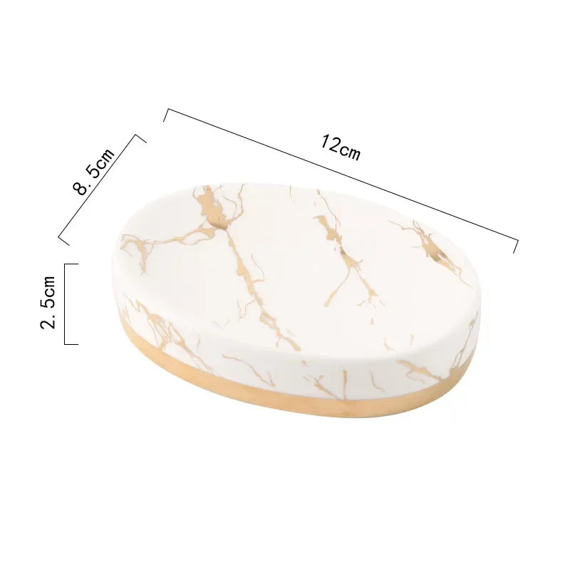 Porte-Savon En Céramique Marbrée Luxe Avec Finitions Dorées