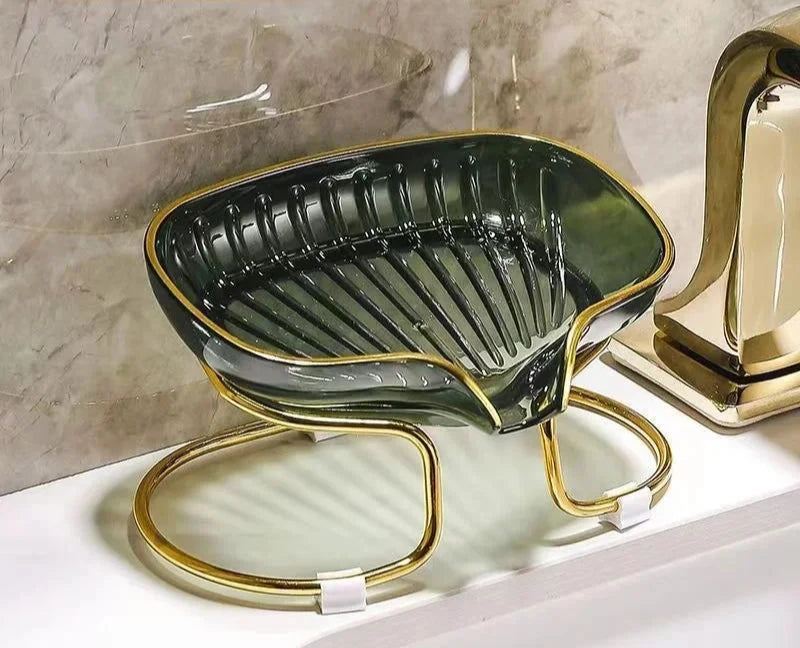 Porte-Savon Design Transparent Avec Support Doré