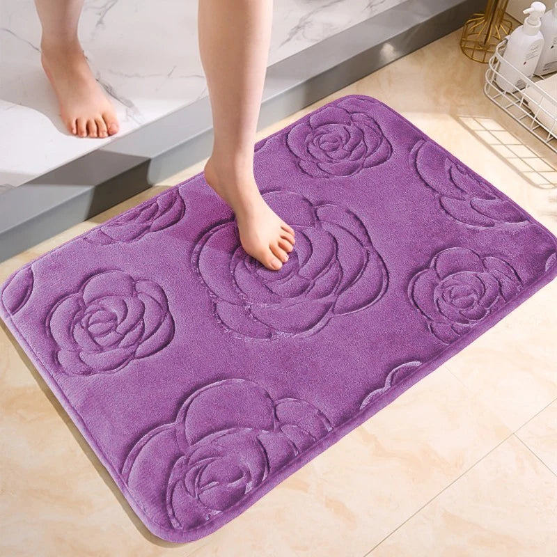 Tapis De Salle De Bain Avec Motif Floral Antidérapant