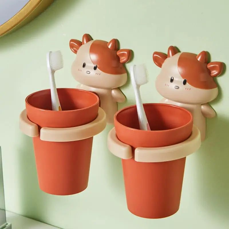 Porte-Brosse À Dents Mural Enfants Avec Gobelets Design Vache Colorée