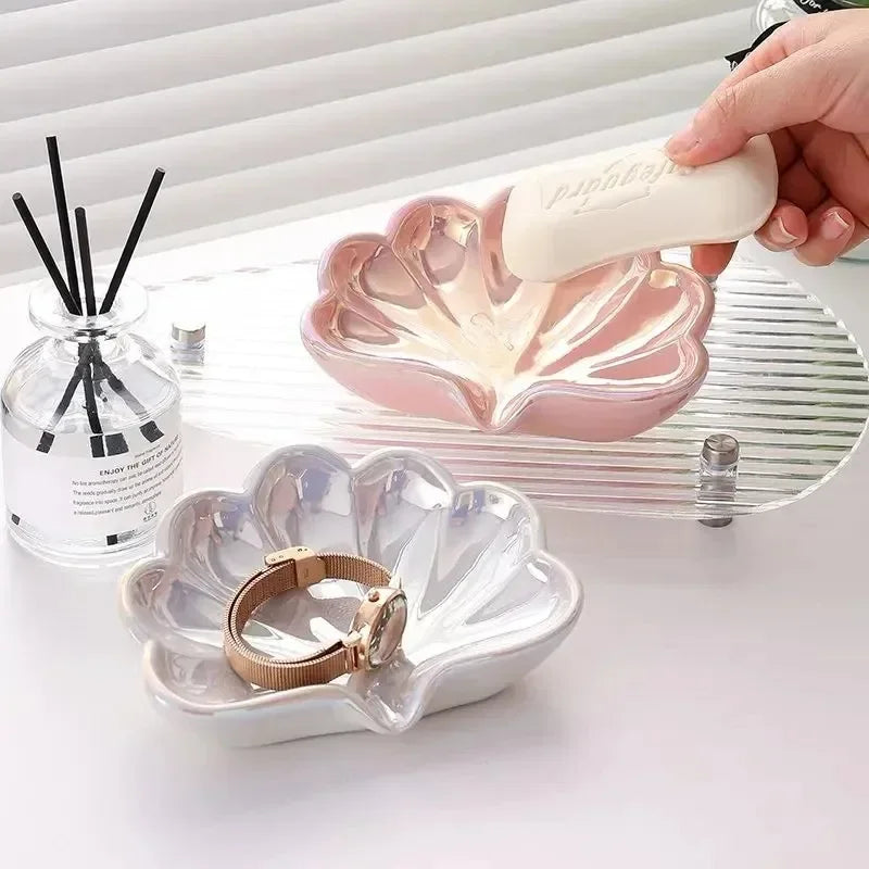 Porte-Savon En Forme De Coquillage Rose En Céramique Avec Écoulement