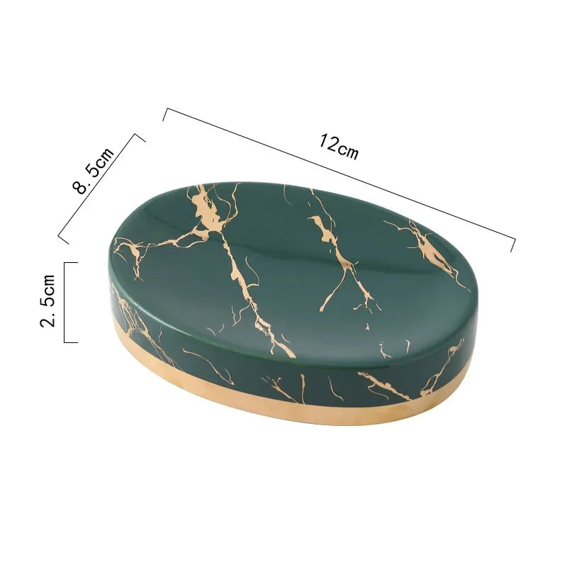 Porte-Savon En Céramique Marbrée Luxe Avec Finitions Dorées