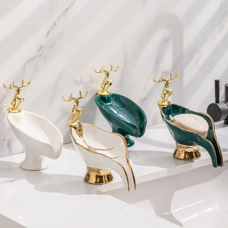 Porte-Savon Feuille Design Luxe Avec Ornement Cerf En Métal