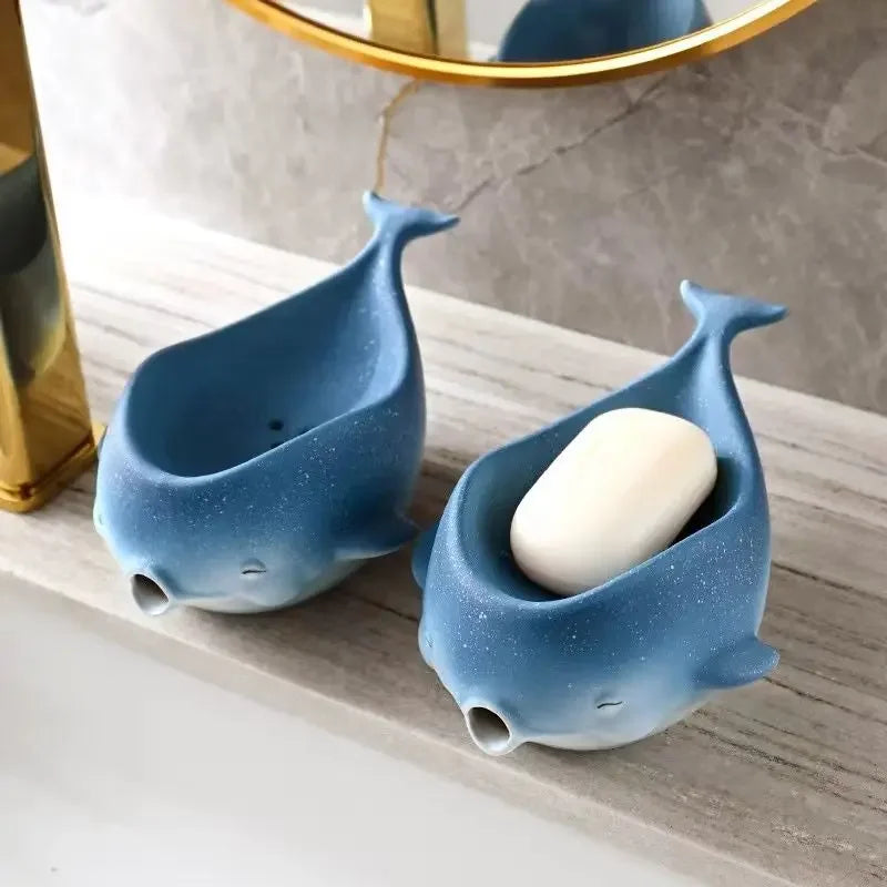 Porte-Savon Baleine En Céramique Bleu