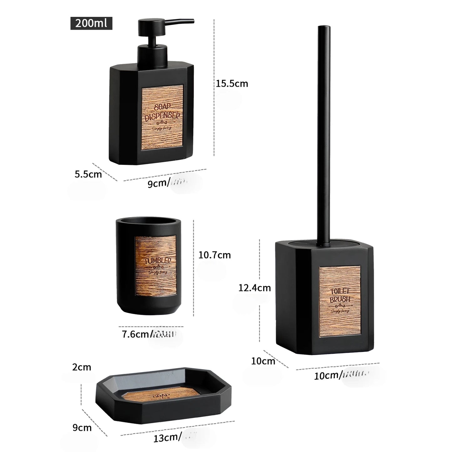 Kit Accessoires Toilettes Noir et Marron