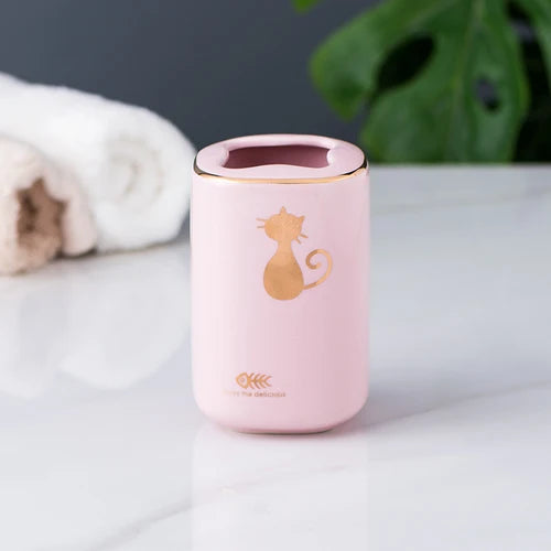 Kit Accessoires Salle de Bain en Céramique Rose