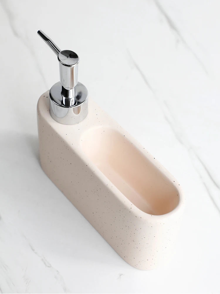 Distributeur De Savon Avec Emplacement Porte-Éponge Intégré En Céramique