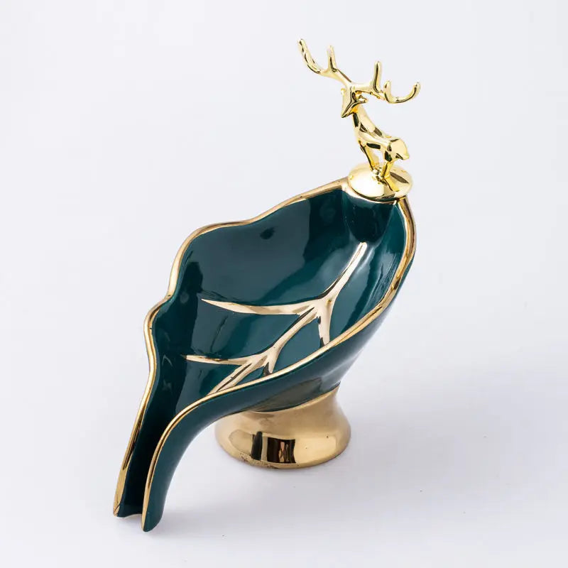 Porte-Savon Feuille Design Luxe Avec Ornement Cerf En Métal