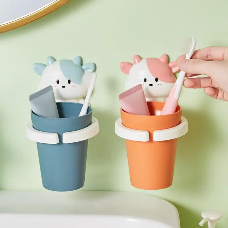 Porte-Brosse À Dents Mural Enfants Avec Gobelets Design Vache Colorée