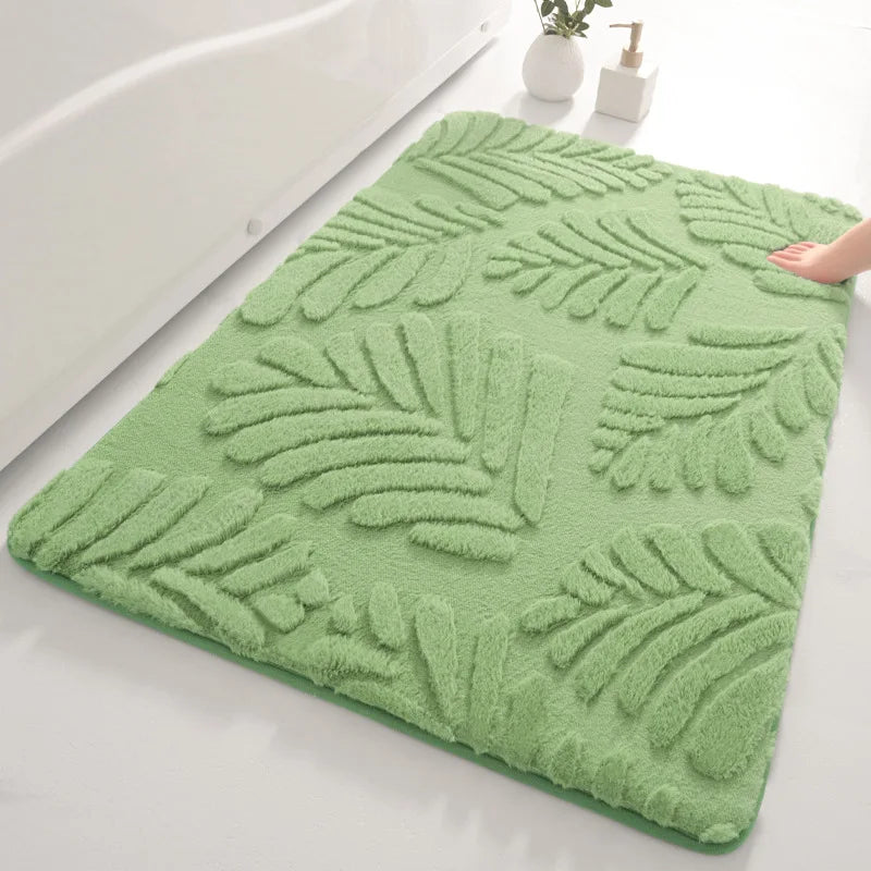 Tapis De Salle De Bain Motif Feuilles Antidérapant Et Doux