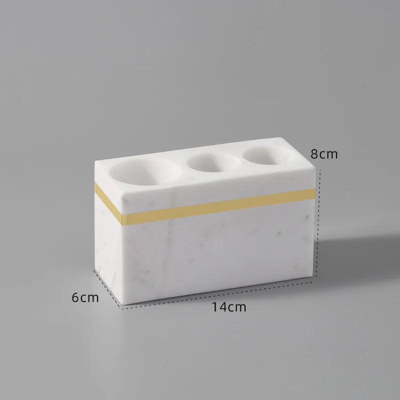 Kit Accessoires Salle de Bain en Marbre Naturel Blanc et Or