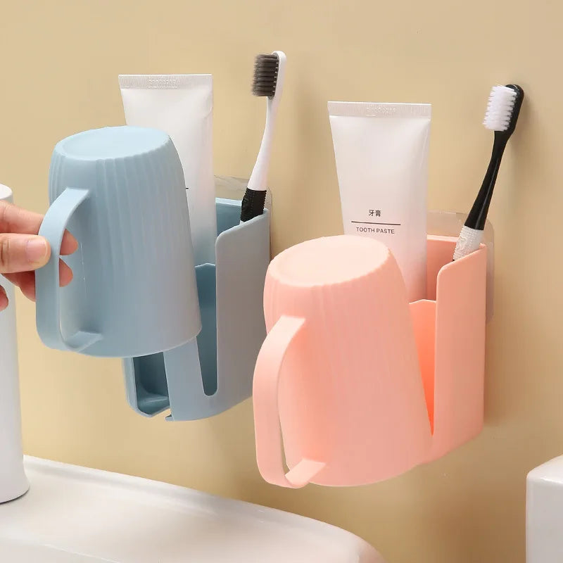 Porte-Brosse À Dents Mural Avec Gobelet Et Rangement Intégré