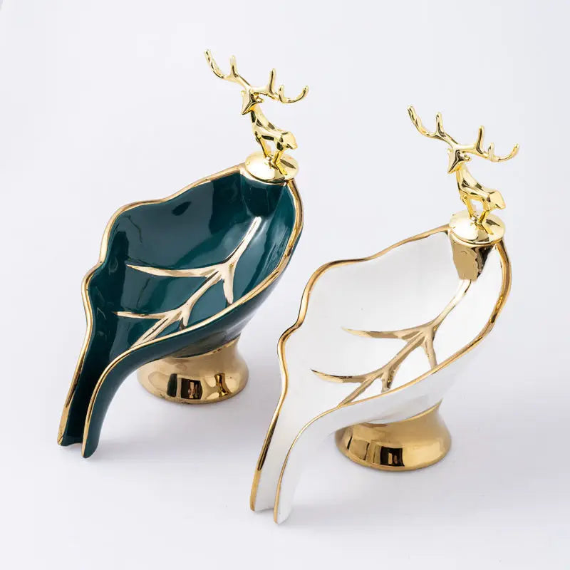 Porte-Savon Feuille Design Luxe Avec Ornement Cerf En Métal