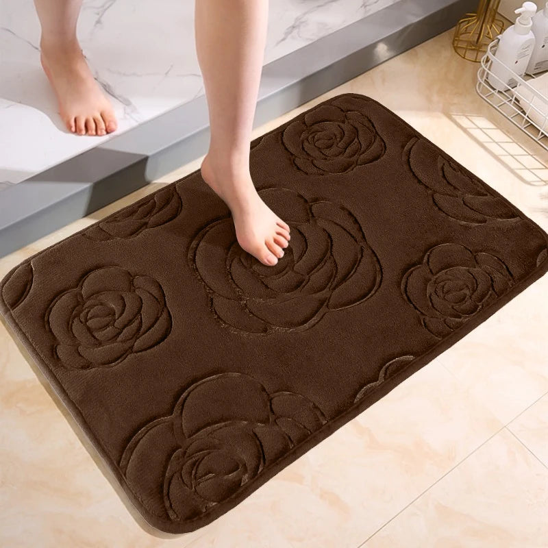 Tapis De Salle De Bain Avec Motif Floral Antidérapant