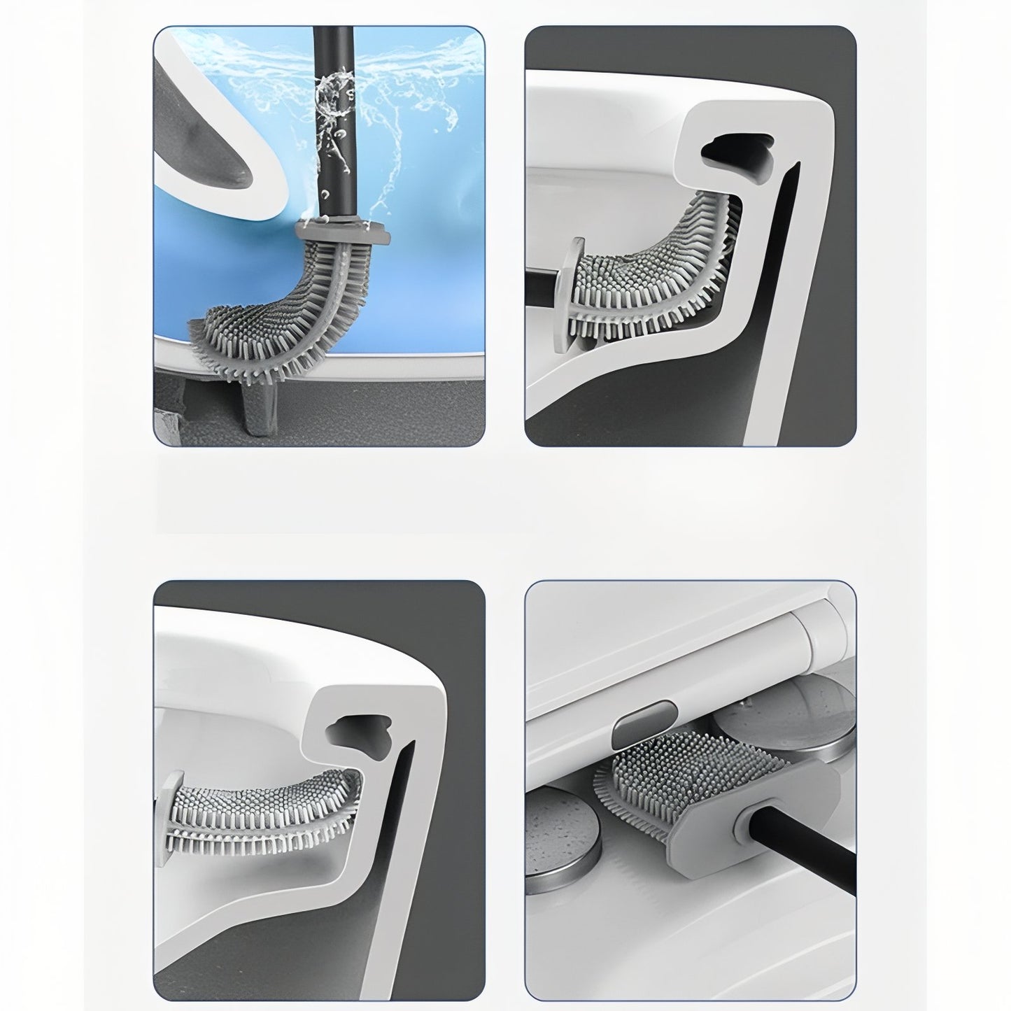 Brosse De Toilette Grise En Silicone Avec Support Minimaliste