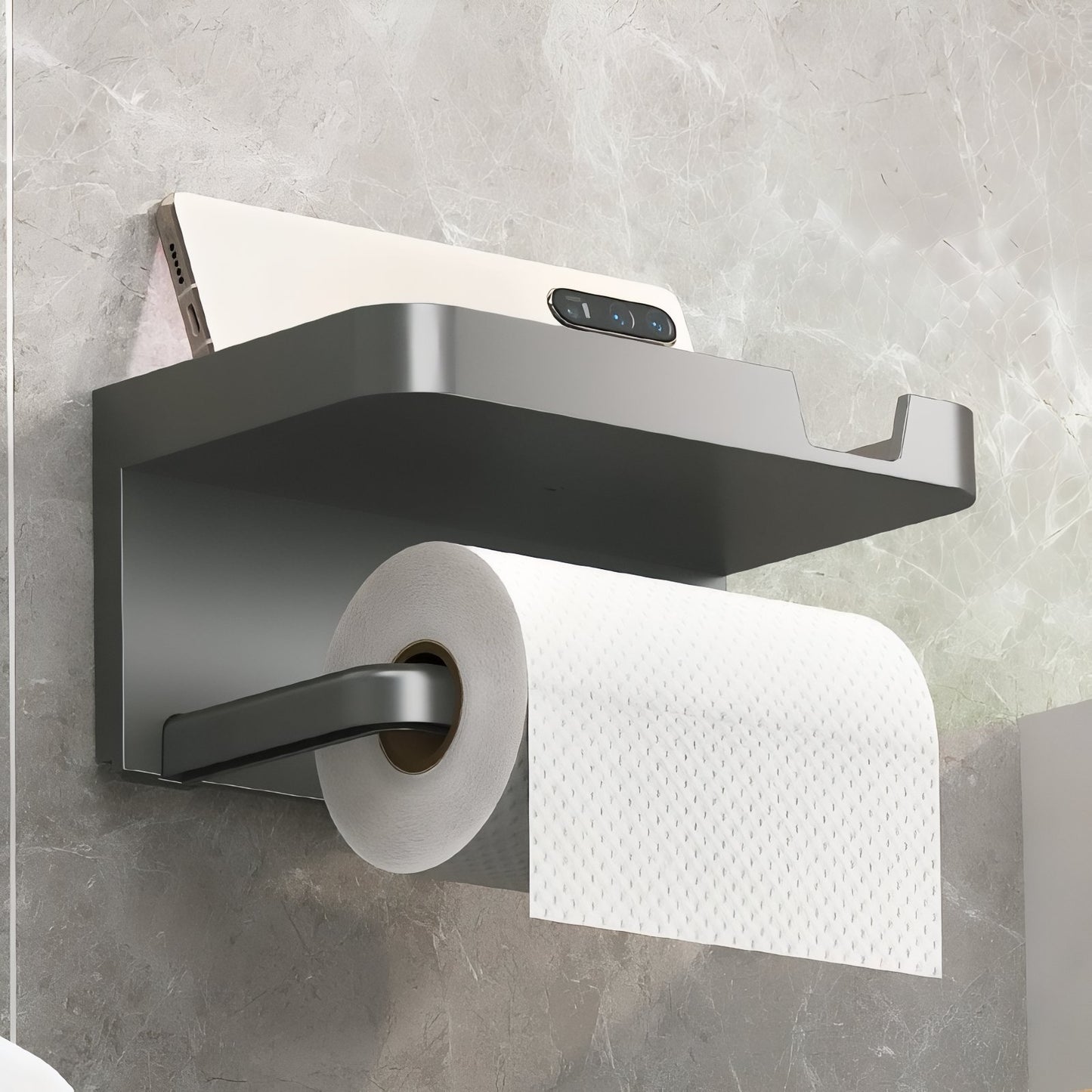 Porte-Papier Toilette Mural En Aluminium Avec Plateau De Rangement Pour Téléphone