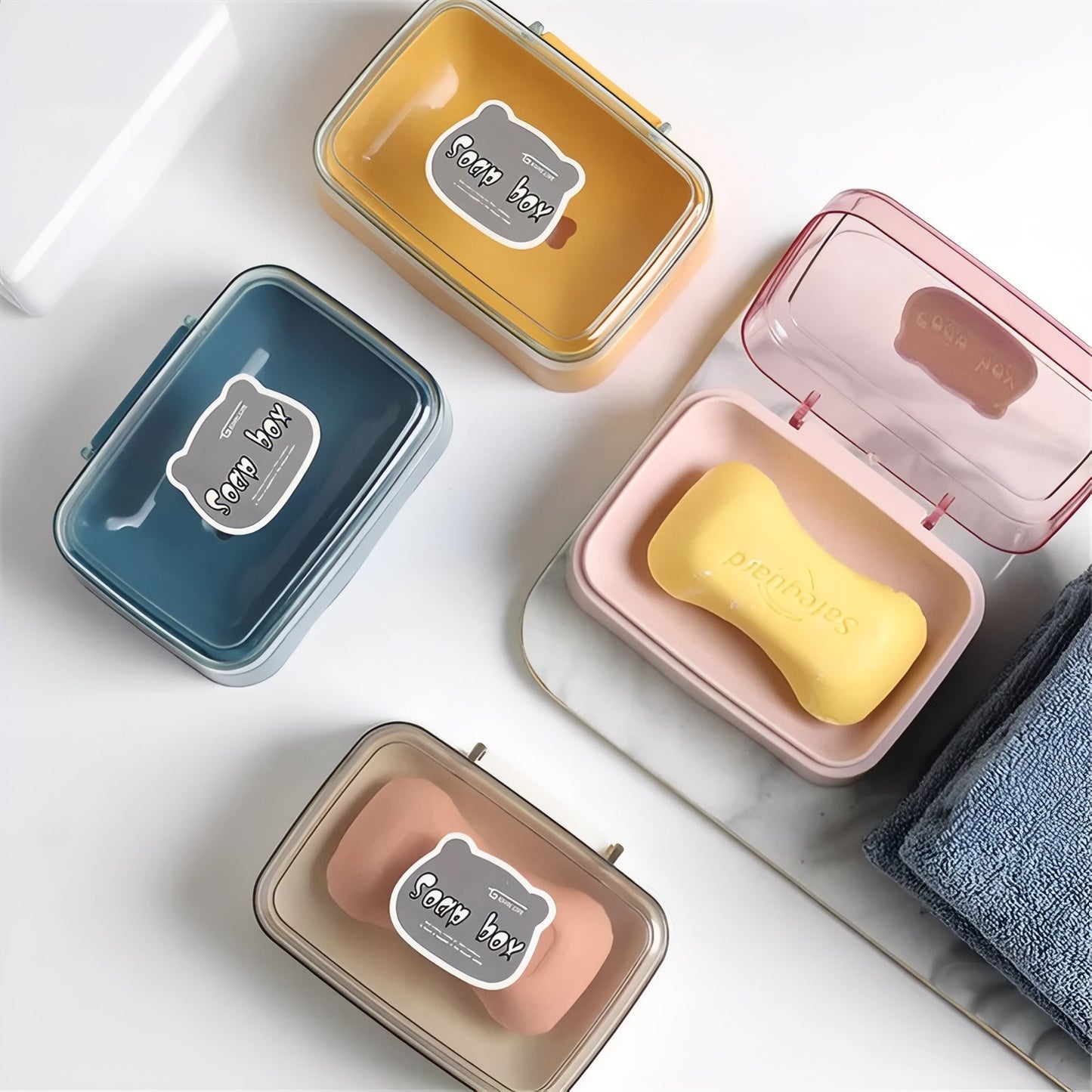 Boîte Porte-Savon En Plastique Coloré Avec Couvercle Transparent