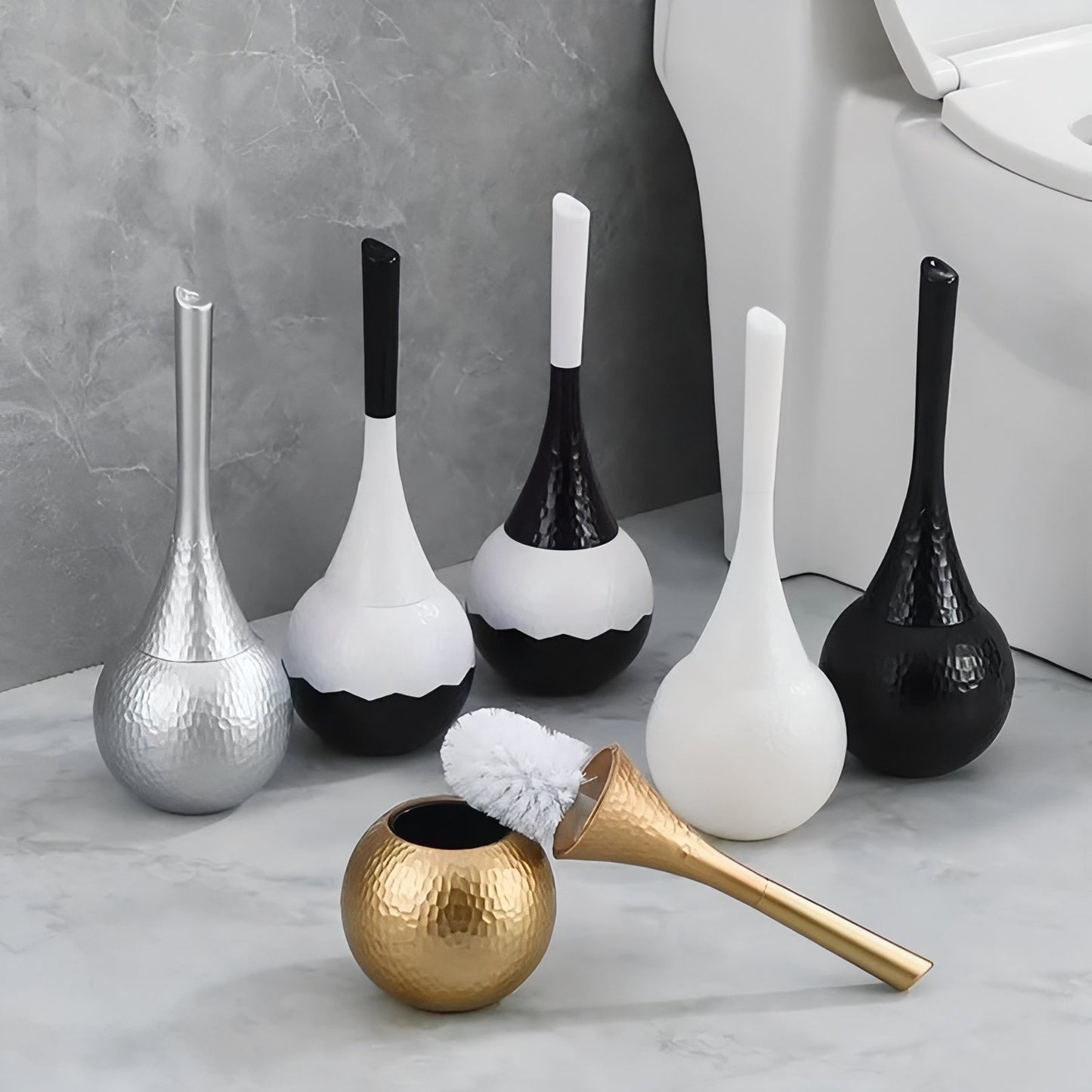 Brosse De Toilette Originale Avec Poignée Design Et Finition Métallique