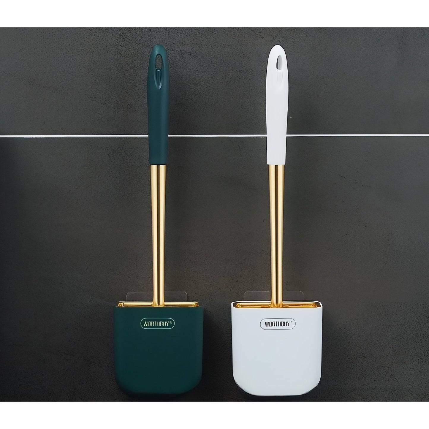 Brosse De Toilette Murale Élégante Avec Manche Doré En Plastique