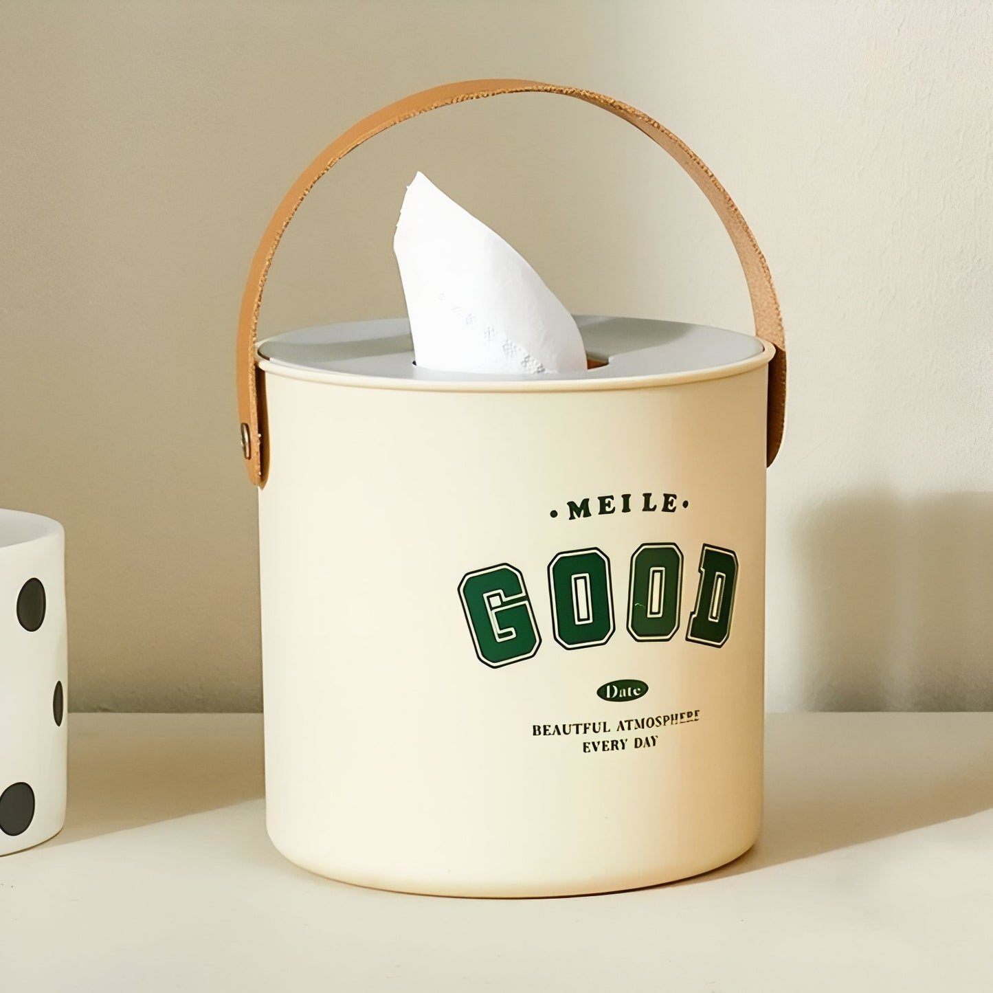 Boîte À Mouchoirs Ronde Avec Poignée Et Design Vintage En Métal Crème