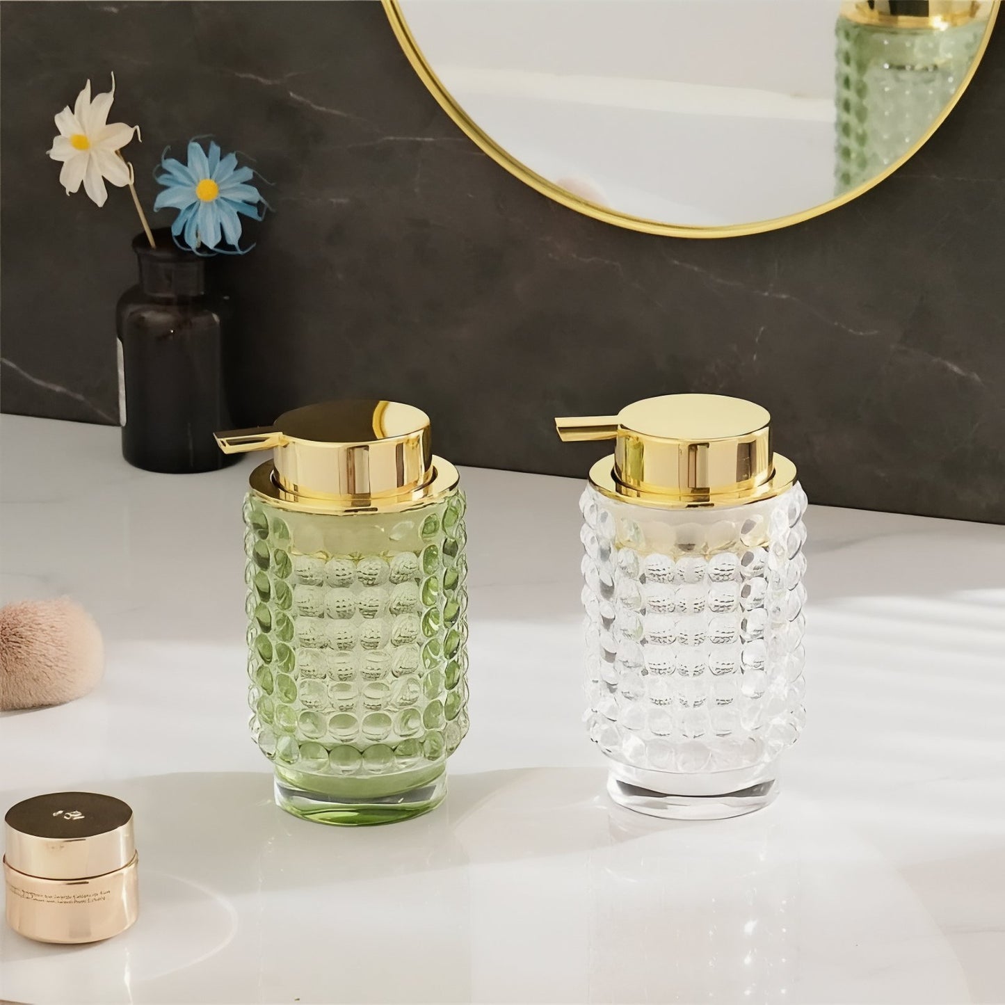 Distributeur De Savon En Verre Couvercle Doré