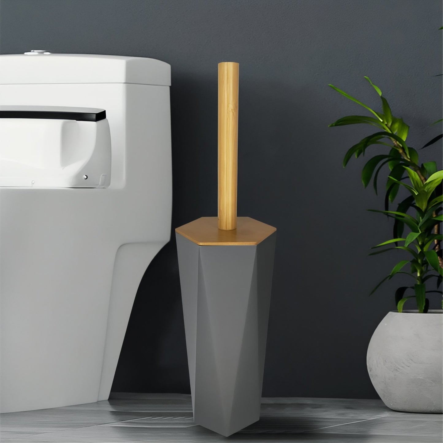 Brosse De Toilette Design Noir Et Blanc Avec Base Hexagonale