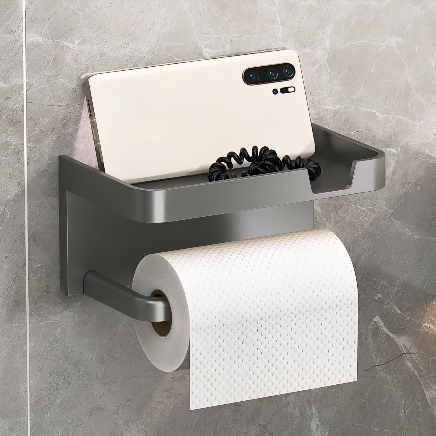 Porte-Papier Toilette Mural En Aluminium Avec Plateau De Rangement Pour Téléphone