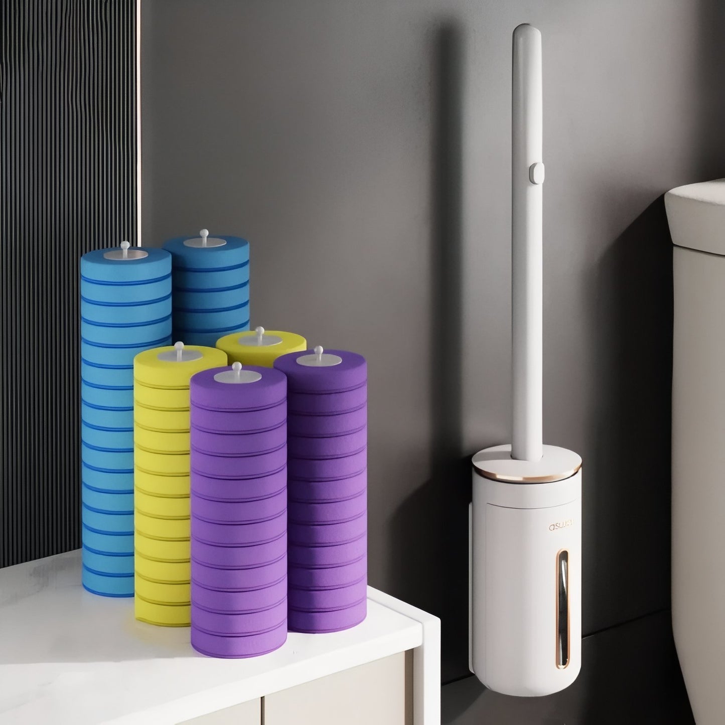 Brosse De Toilette Murale Avec Éponge Jetable Multicolore