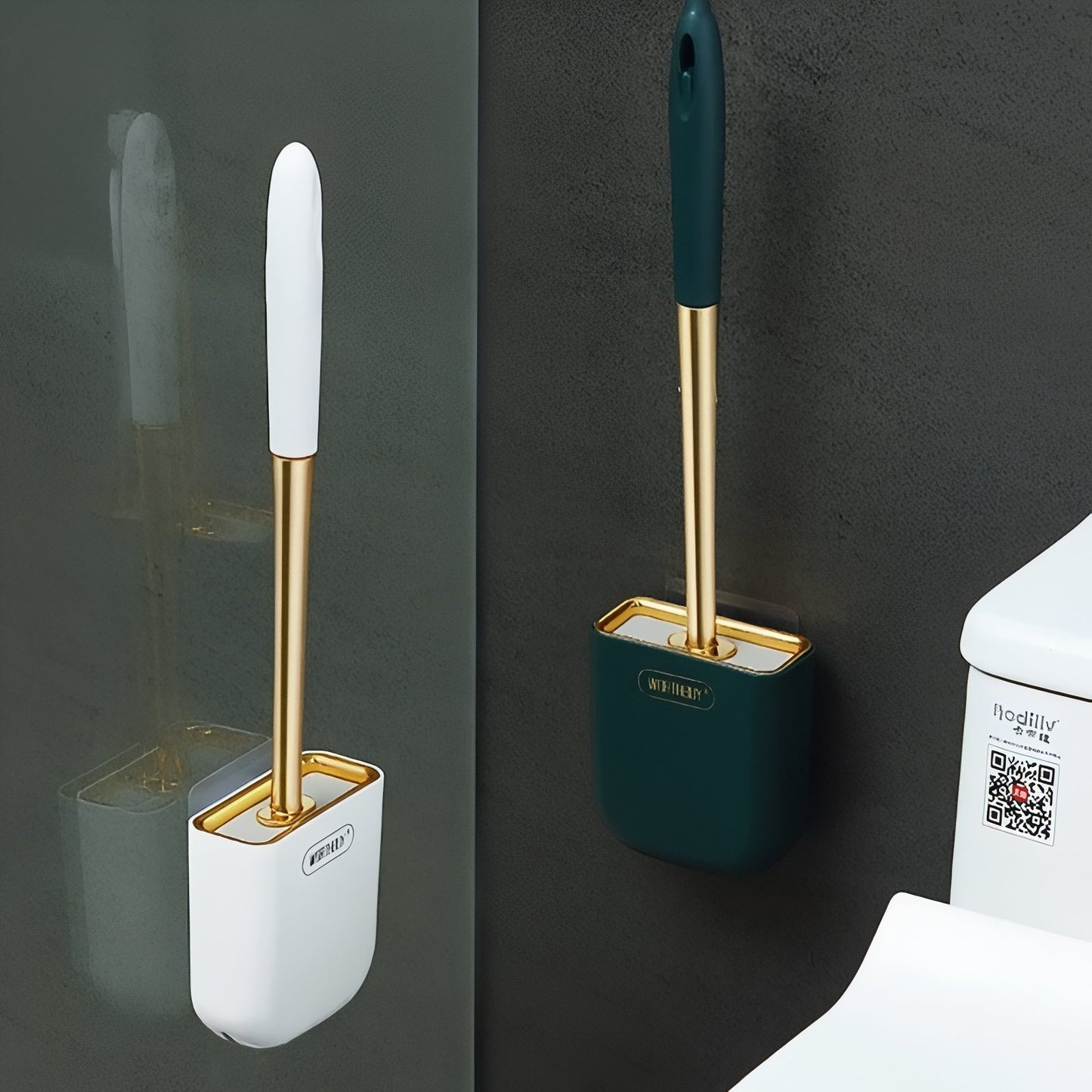 Brosse De Toilette Murale Élégante Avec Manche Doré En Plastique