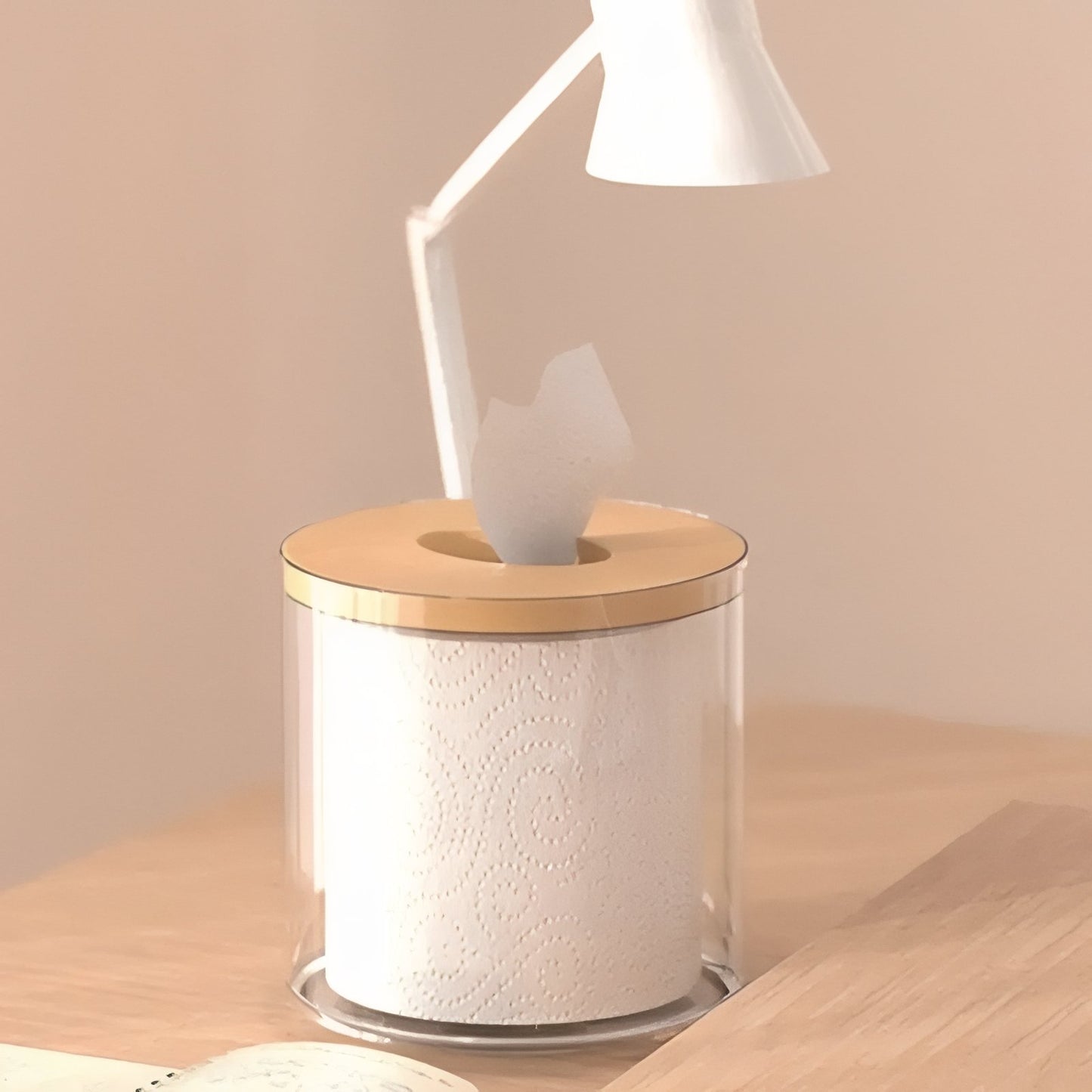 Distributeur De Papier Transparent Avec Couvercle En Bois