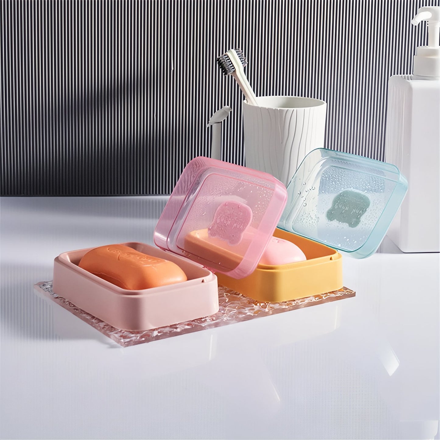 Boîte Porte-Savon En Plastique Coloré Avec Couvercle Transparent