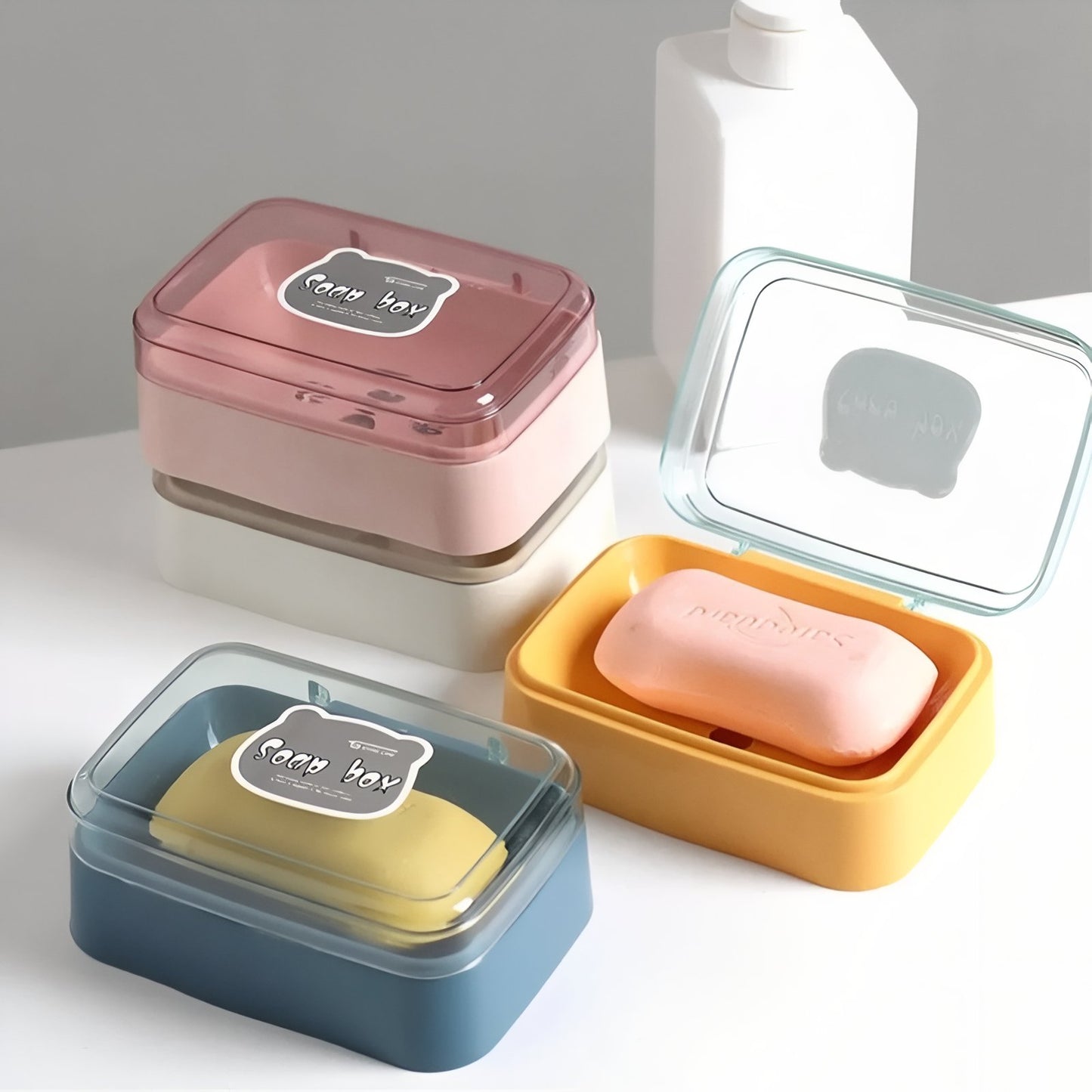Boîte Porte-Savon En Plastique Coloré Avec Couvercle Transparent