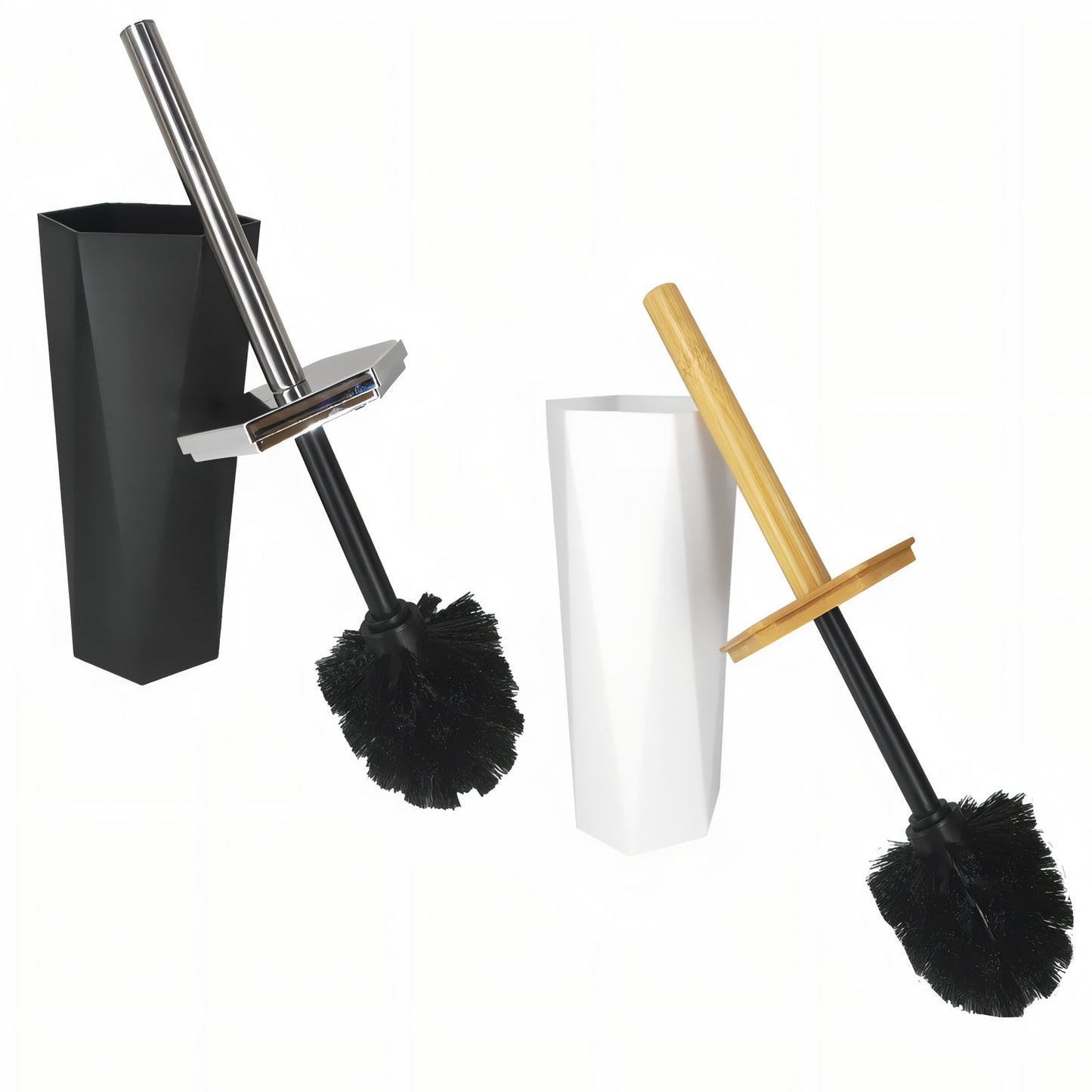 Brosse De Toilette Design Noir Et Blanc Avec Base Hexagonale