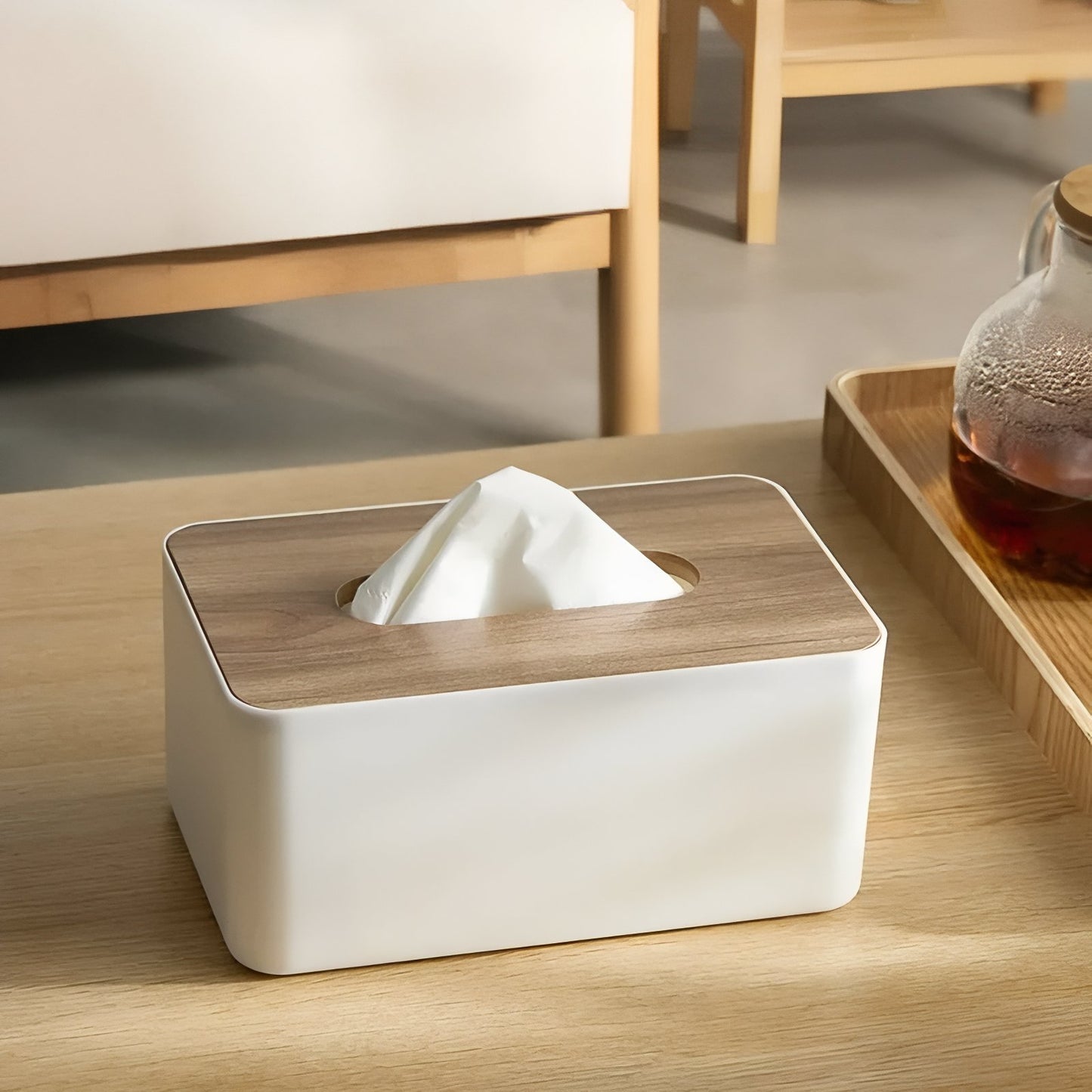 Boîte À Mouchoirs Rectangulaire Moderne Avec Couvercle En Bois