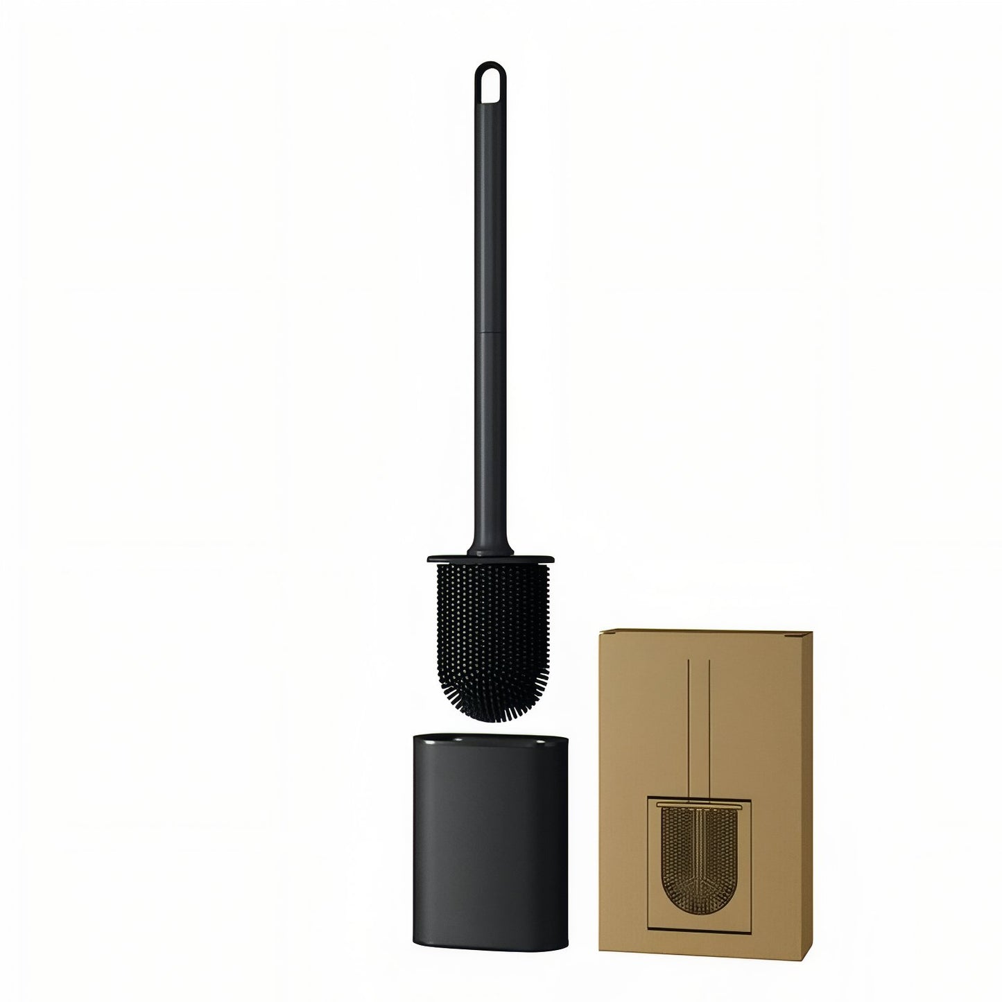 Brosse De Toilette En Silicone Noire Avec Support Compact