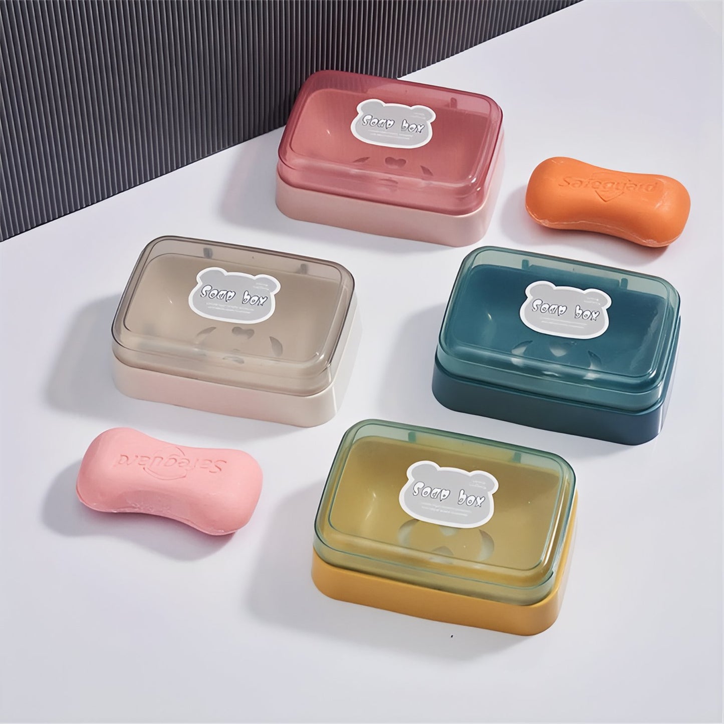 Boîte Porte-Savon En Plastique Coloré Avec Couvercle Transparent