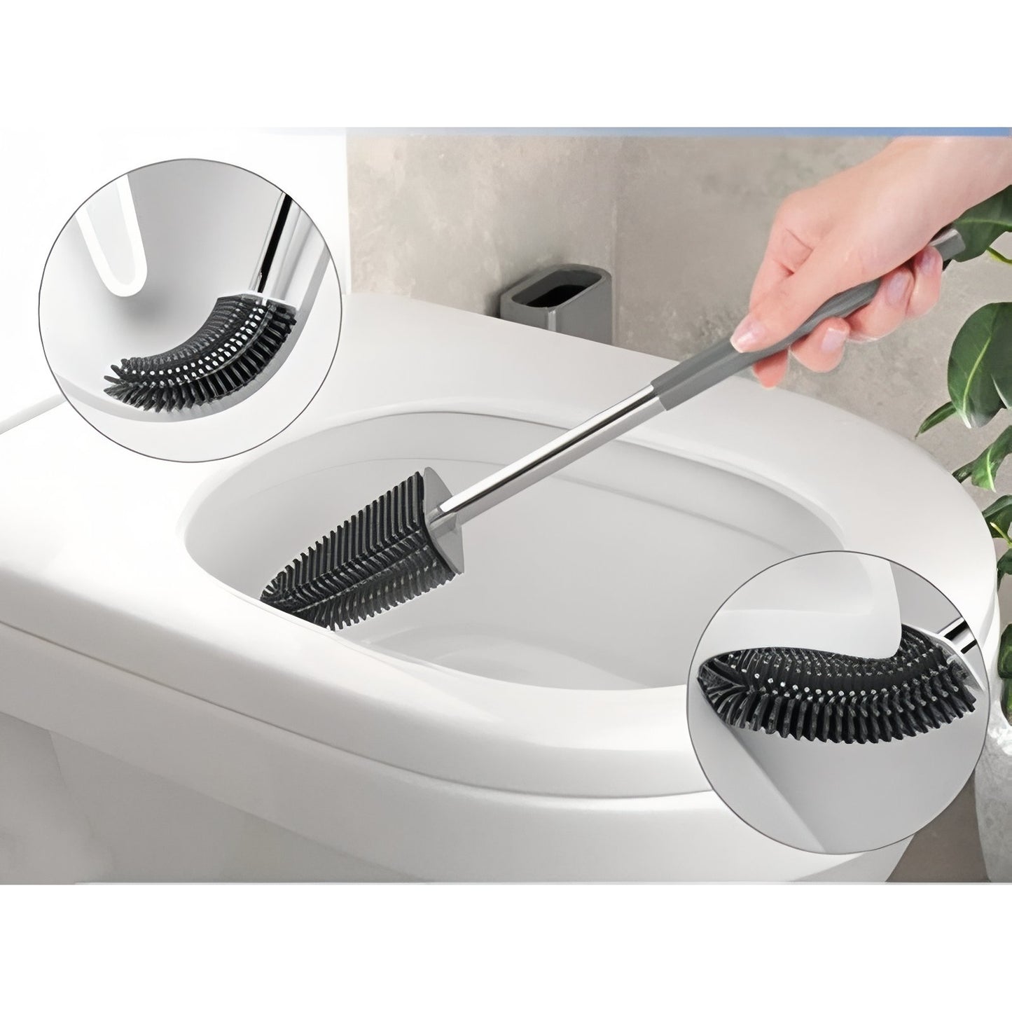 Brosse De Toilette Grise En Silicone Avec Support Minimaliste