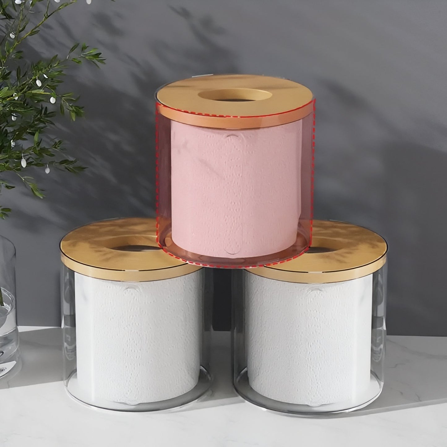Distributeur De Papier Transparent Avec Couvercle En Bois