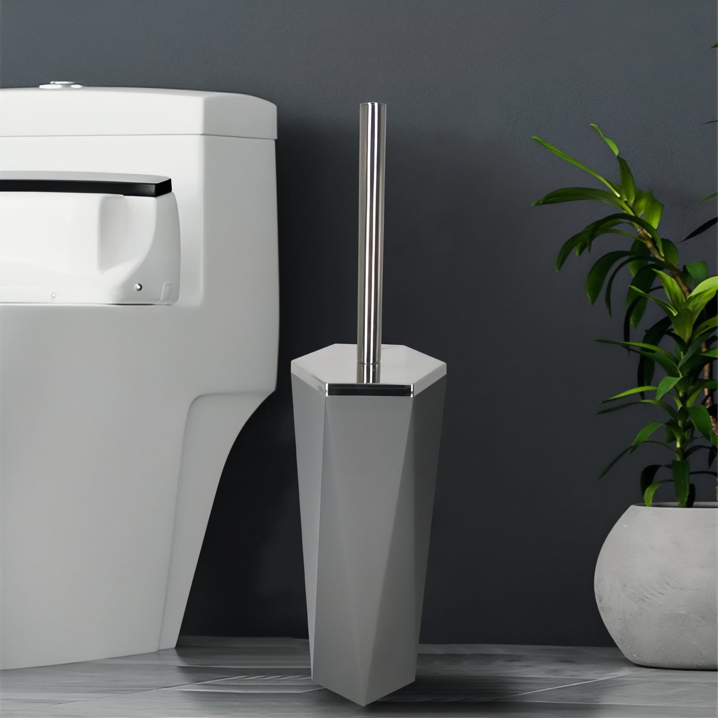 Brosse De Toilette Design Noir Et Blanc Avec Base Hexagonale