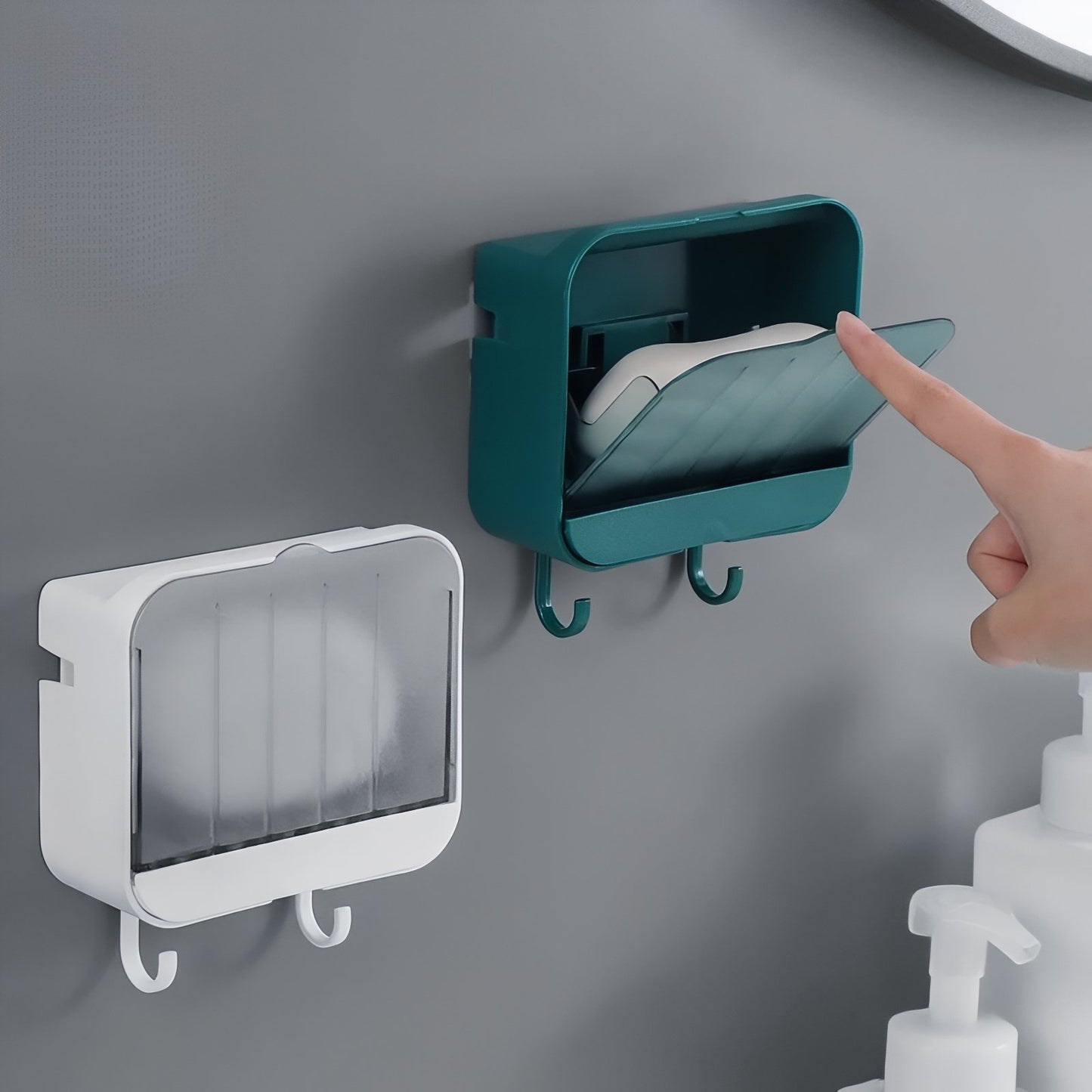 Boîte À Savon Murale Avec Couvercle Transparent Et Crochets Intégrés