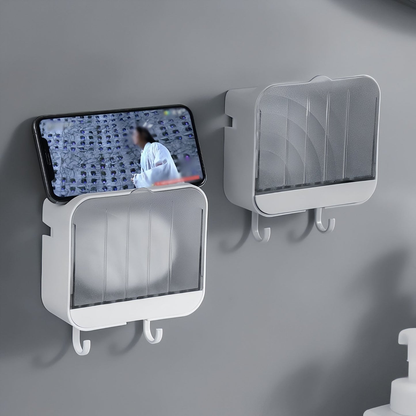 Boîte À Savon Murale Avec Couvercle Transparent Et Crochets Intégrés