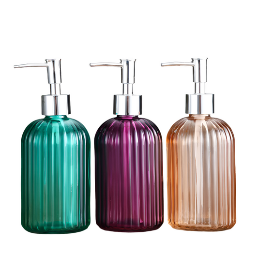 Distributeurs De Savon En Verre Strié Multicolore Avec Pompe Chromée 400 ML